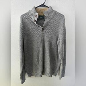 GH BASS Gray Knit Sweater with Sherpa Collar 1/4 Button Mens Large